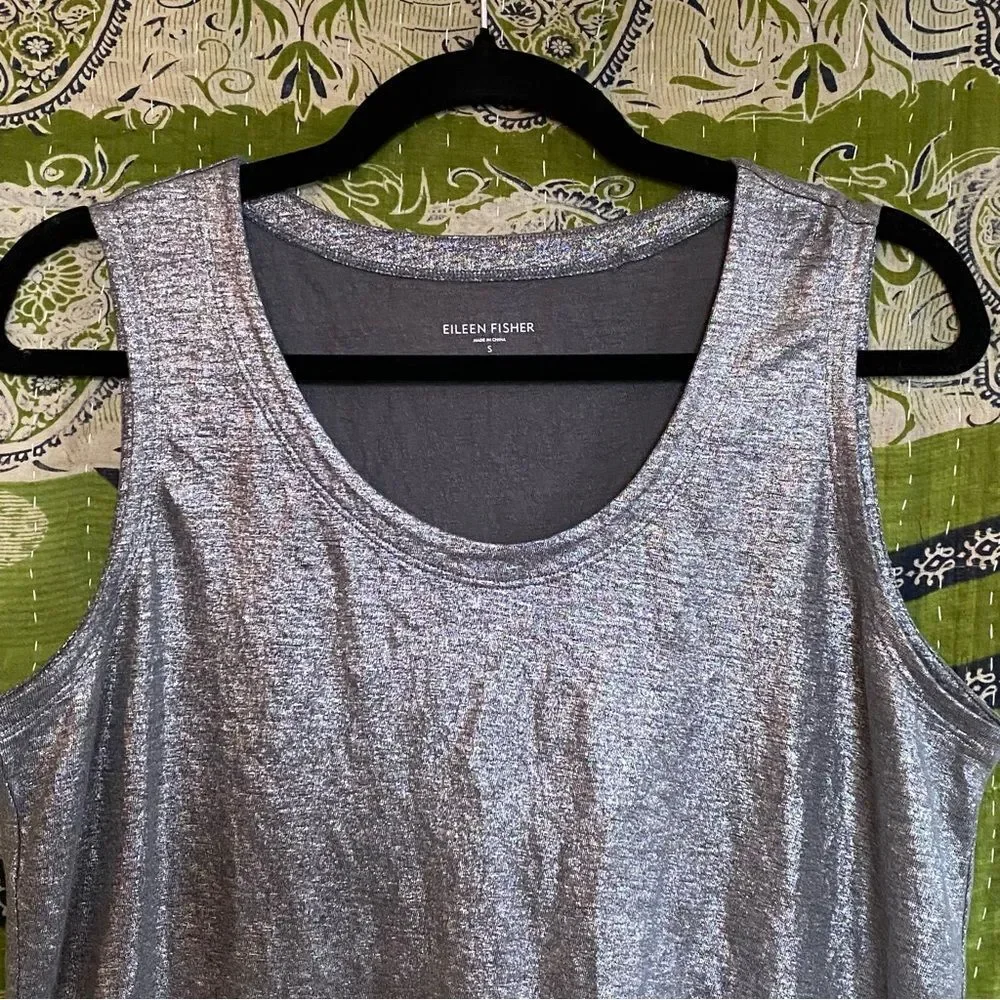 Eileen Fisher Ash Linen Jersey Shimmer Sleeveless Top Size Small - Picture 3 of 12